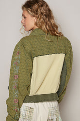POL Embroidered Sleeve Raw Edge Quilted Jacket OutfitFlow